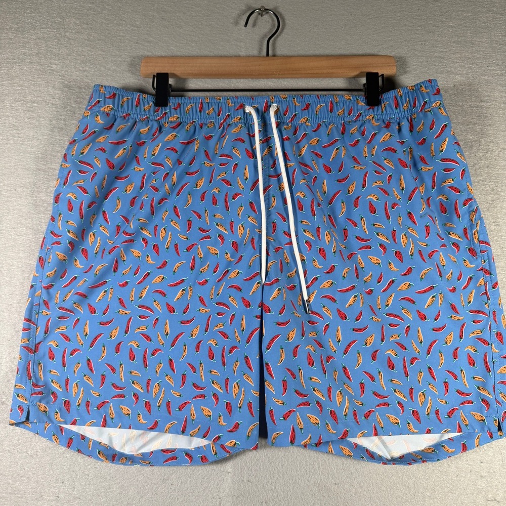 Bonobos Mens XL Blue Chili Pepper Print 7 Inch Inseam Swim Trunks Board Shorts